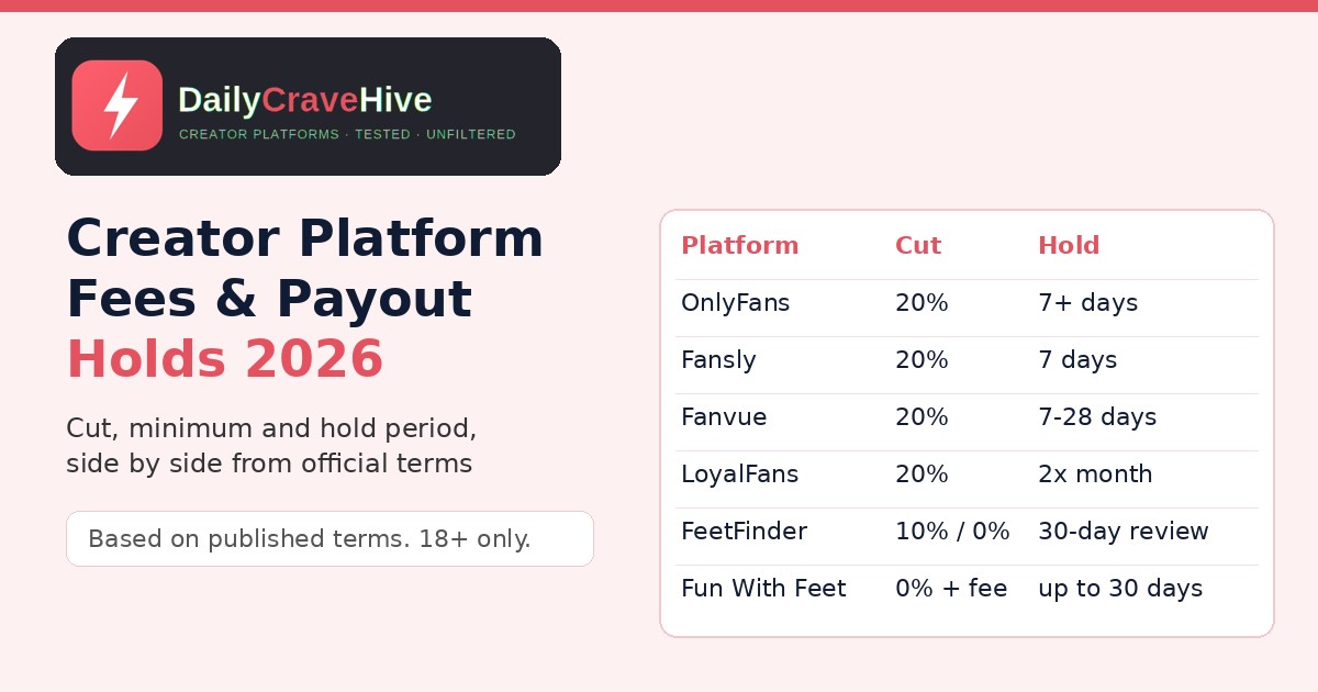 Creator Platform Fees & Payout Holds 2026: OnlyFans, Fansly, Fanvue, FeetFinder and More Compared