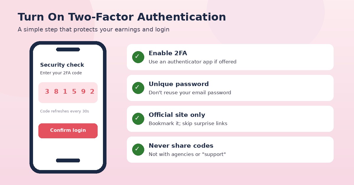 Smartphone displaying a generic two-factor authentication code prompt for a creator account.
