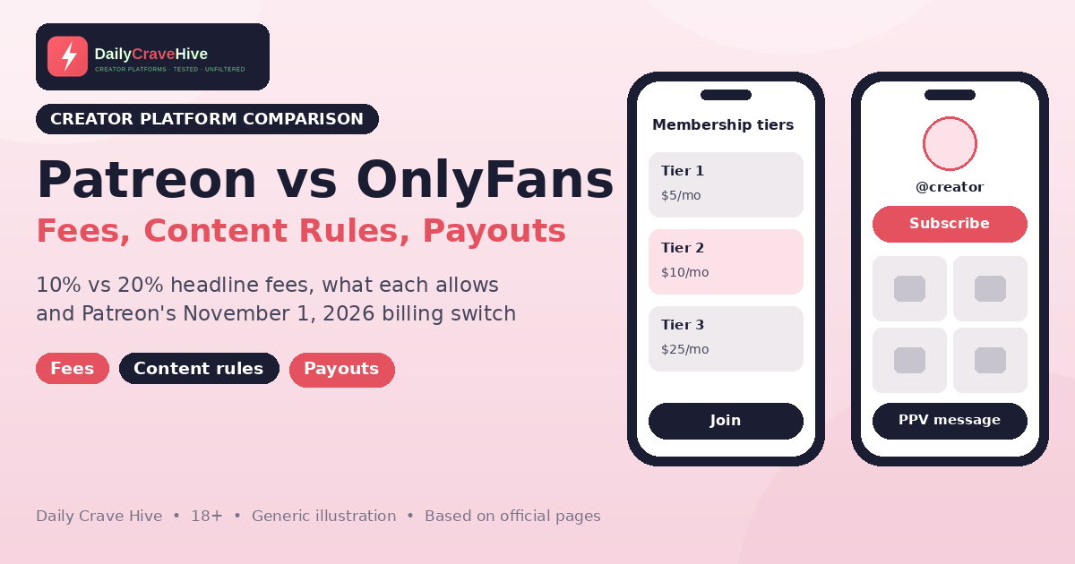 Patreon vs OnlyFans for Creators (2026): Fees, Content Rules and Payouts